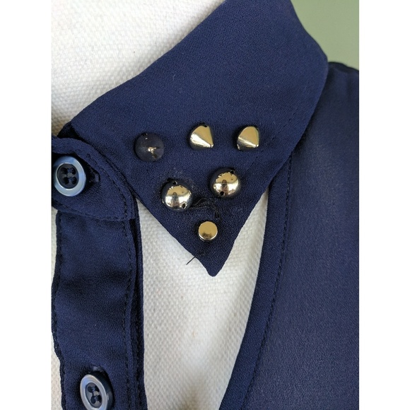 ❗ Last Chance ❗ Sheer Blue Button Up Studded Top - Picture 3 of 5